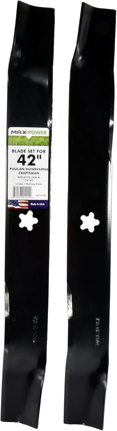 MaxPower 561714B 2 Blade Mulching Set for 42" Cut Craftsman, Husqvarna, Poulan Mowers Replaces OEM #'s 134149, 594892701 and 532134149