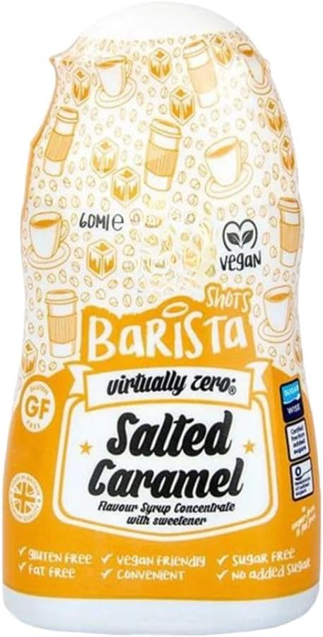 Salted Caramel Flavour Syrup Concentrate Vegan Barista Shots 60ml Pack of 1 Compatible with Skinny Coffee Fat Gluten Sugar FREE Travel Size with Welari Thank You Card | (1pack) (60ml)