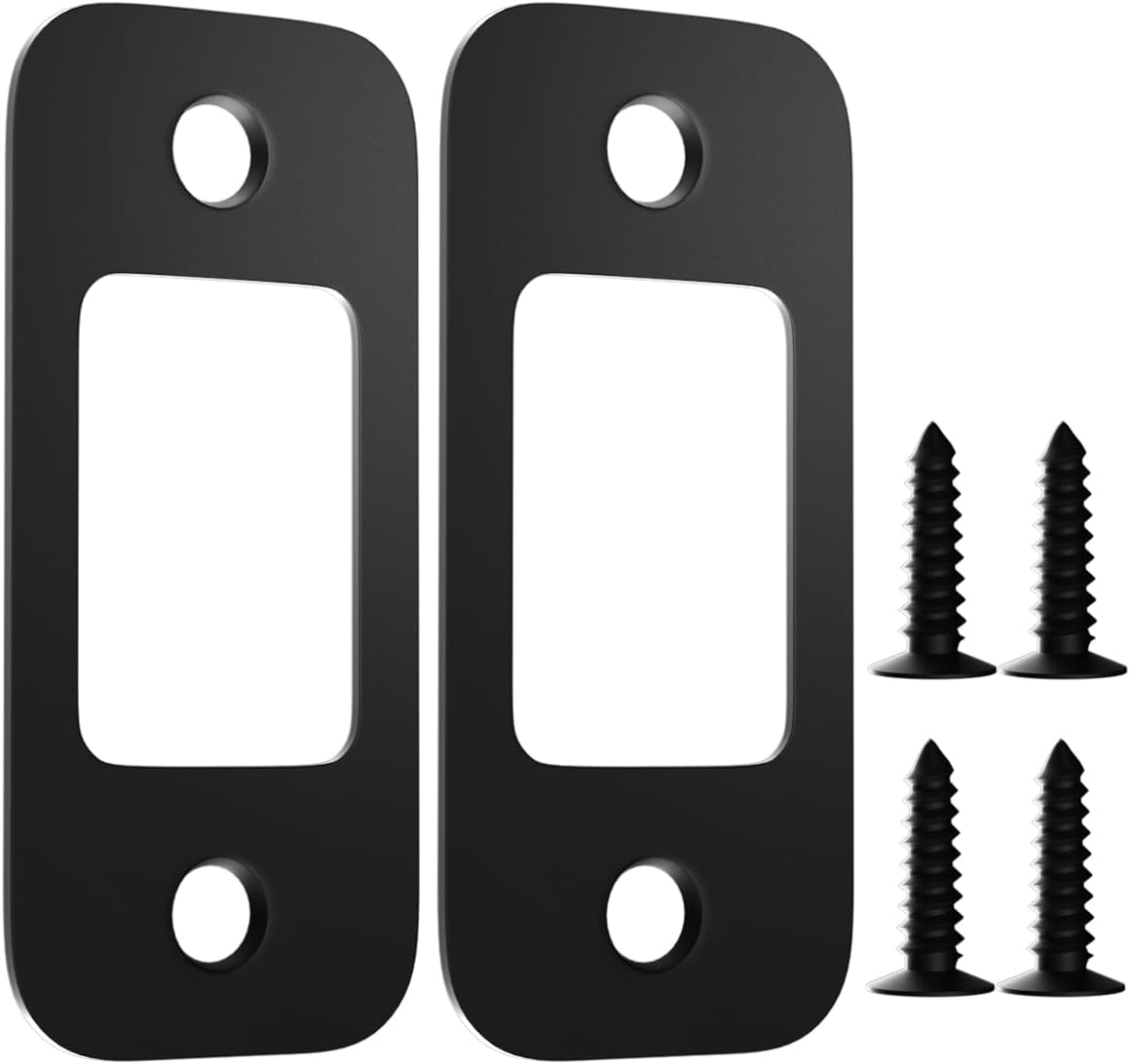 2 Pack Deadbolt Strike Plate Door Backplate, 1" x 2 1/4" Round Corner Deadbolt Strike Plate, Door Strike Plate (Matte Black)