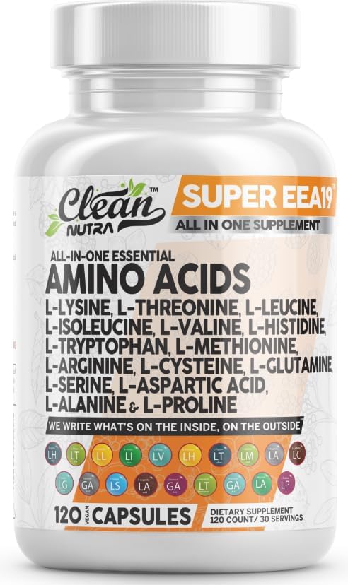 Clean Nutraceuticals Amino Acids Supplement L-Lysine, L-Threonine, L-Leucine, Isoleucine, Valine, L-Histidine, L-Tryptophan, L-Methionine, L-Arginine, L-Cysteine, L-Glutamine, L-Serine, Aspartic Acid