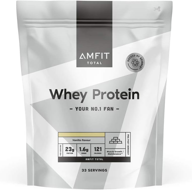 Amazon Brand - Amfit Nutrition Whey Protein Powder, Vanilla Flavour, 33 Servings, 1 kg (Pack of 1)