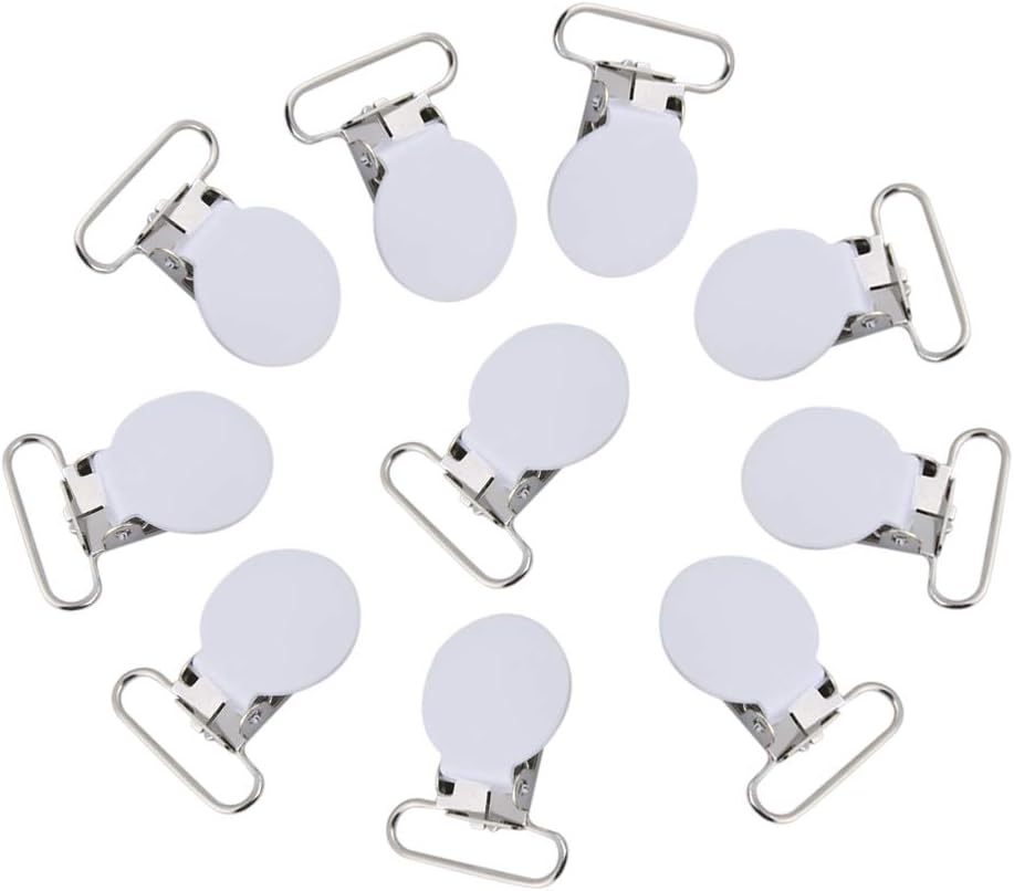 25mm Round Pacifier Clips, Suspender Snaps, DIY Clothes Accessories, for Making Pacifier Holders Bib Clips(White)