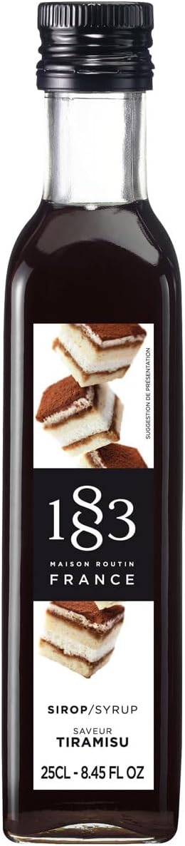 1883 Maison Routin Premium Tiramisu Syrup – Coffee & Cocoa Dessert Flavour for Coffee, Cocktails & Baking – Vegan-Friendly, No Preservatives – 250ML Glass Bottle