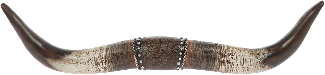 Hobby Lobby Longhorn Western Wall Decor, Resin, 22.25W x 5.5H x 2D inches, Ornate Leather Strap Style