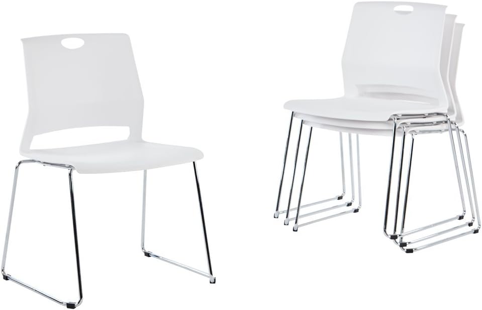 Sidanli White Plastic Stackable Chairs-(Set of 4)