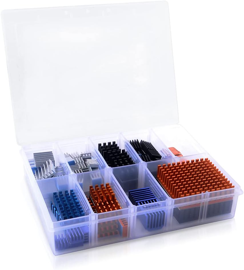 GeeekPi 102 PCS Raspberry Pi Heatsink Kit with Conductive Adhesive Tape (12 Different Sizes), Aluminum Heat Sink Cooler, Copper Heatsink for Raspberry Pi 4/3/2