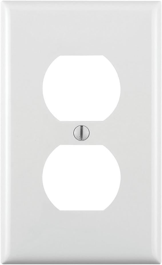 Leviton 1-Gang Duplex Device Receptacle Wallplate, Standard Size, Thermoplastic Nylon, Device Mount, 1 Pack, 80703-W, White