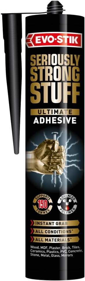 EVO-STIK Seriously Strong Stuff Ultimate Adhesive, Holds up to 150kgs, Waterproof, External and Internal, Colour: White, Size: 290ml