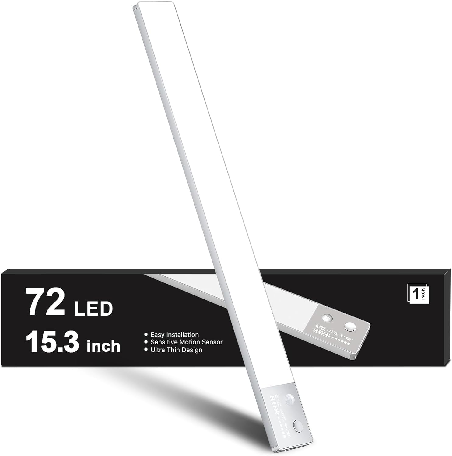 Under Cabinet Lights, 72 LED Motion Sensor Lights Indoor with Power Display, 3000mAh Rechargeable Closet Lights Wireless, Dimmable Magnetic Night Lights for Wardrobe, Kitchen, Hallway