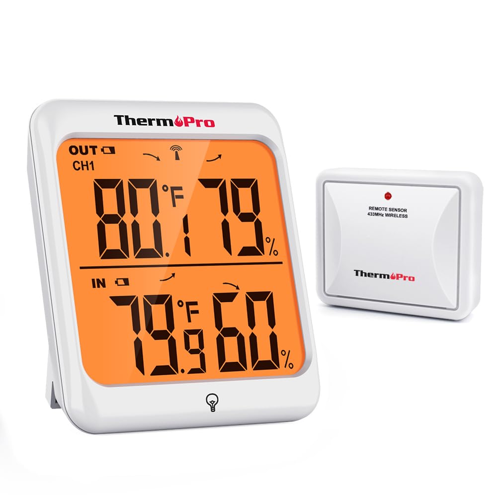 ThermoPro Indoor Outdoor Thermometer Wireless Hygrometer, 500FT Inside Outside Thermometer, Remote Temperature Monitor with Cold-Resistant Sensor, Outdoor Thermometers for Patio Home Greenhouse