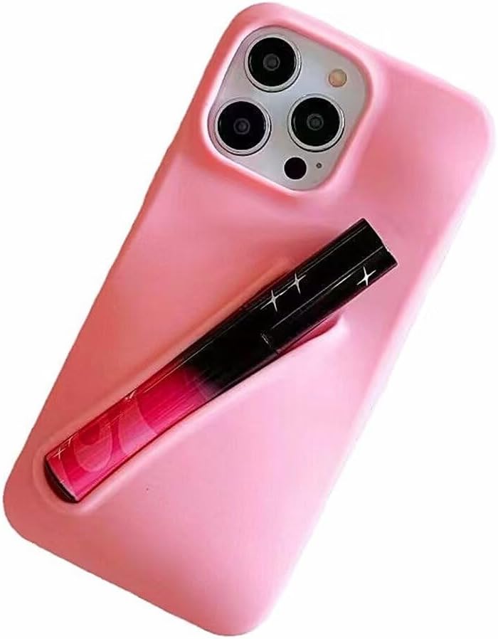 Lip Gloss Holder Phone Case for iPhone 12, Lipgloss Case Lipstick Lip Glaze Designed Stylish Silicone Funny Women Girls Cover for iPhone 12 6.1 inch 2020 (Pink)