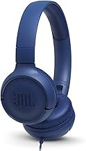 JBL Tune 500 - Wired on-ear headphones, JBL Pure Bass Sound, 1-button remote/mic, Tangle-free flat cable, Lightweight and foldable design, Ask Siri or Google Now (Blue)