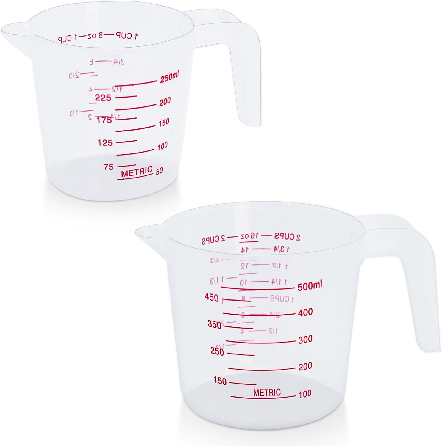 2 Pack Measuring Cup Set, Includes 250Ml (1-Cup), and 500Ml (2-Cup) Plastic Liquid Measuring Cups- Baking, Cooking, Mixing & Measuring Cups, Essential Kitchen Tools