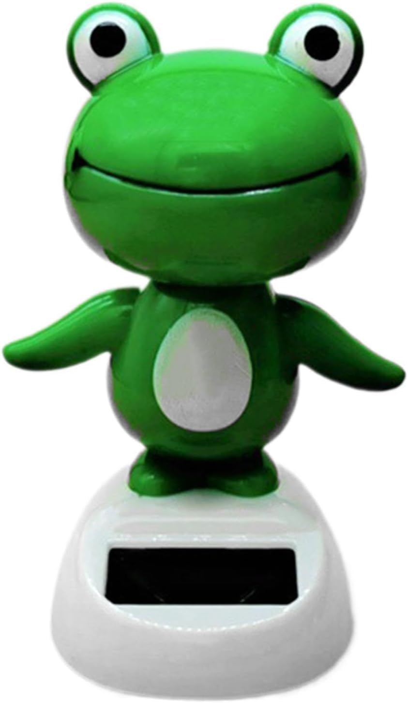 Green Cute Car Decor, Bobble Head Frog Dashboard Ornament, Solar Powered Shaking Head Ornament, Car Dashboard Decoration, Animated Window Car Decor for Decoration，Bobbleheads