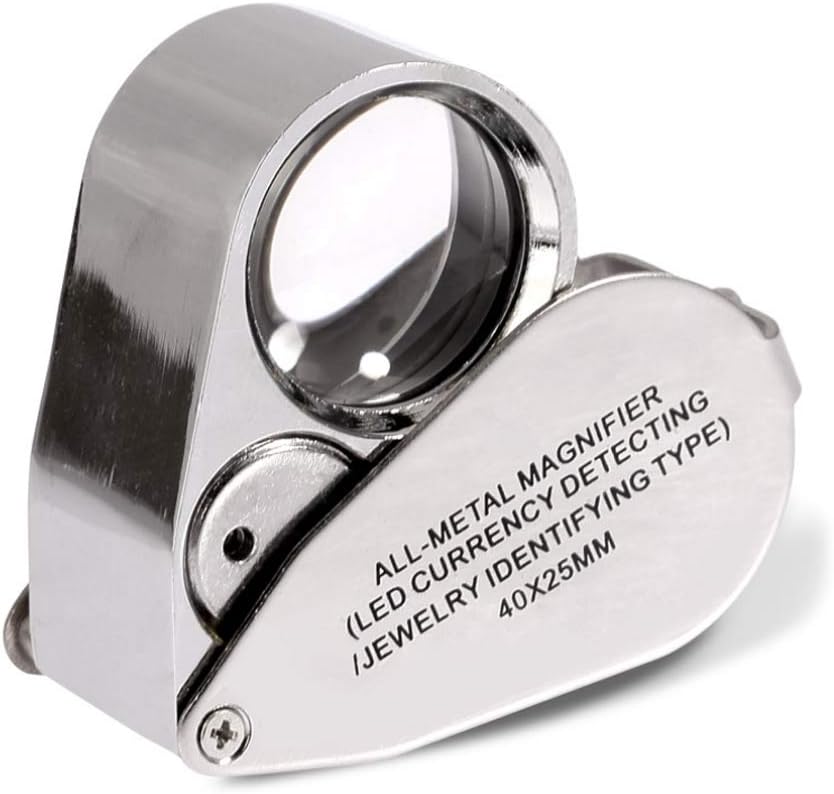 KINGMAS 40x Jeweller Loupe Folding Magnifying Jewelry Eye Magnifier With LED Light Illuminated (LED Currency Detecting/Jewlers Identifying Type Lupe)