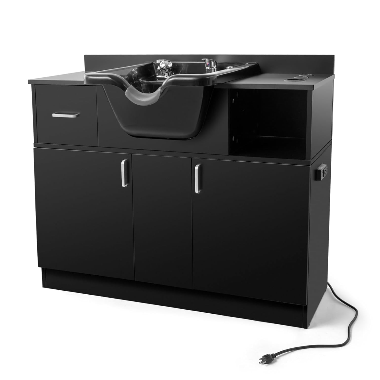 Artist hand Shampoo Stations for Salons Hair washing station Bowl and Drawer, Salon Sink Backwash Salon Station with USB, 110V Outlets, Hair Dryer Holes, and P Trap, Salon Equipment for Spa Beauty