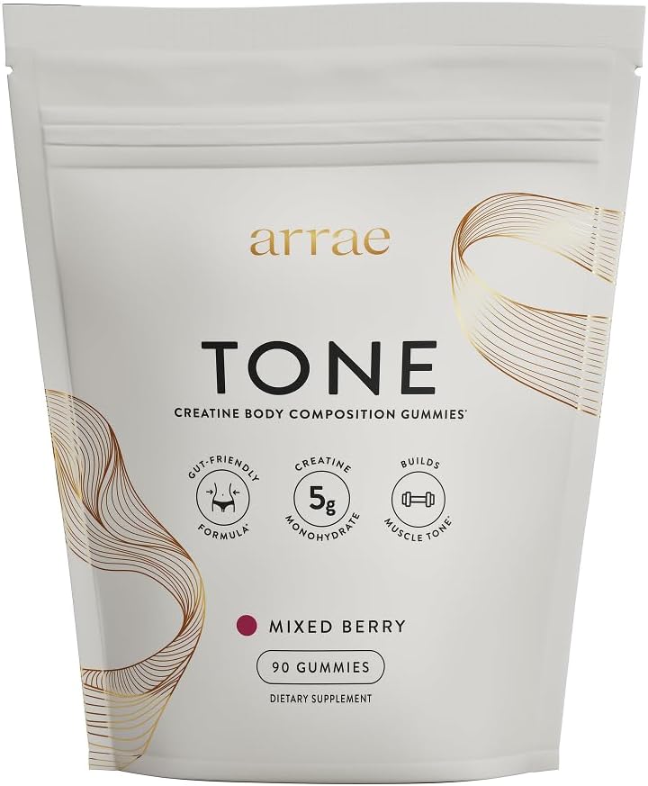 Arrae Tone Gummies – Creatine Monohydrate 5g for Women – Support Lean Muscle, Strength & Recovery – Hormone-Friendly Muscle Toning Supplement – Mixed Berry Flavor – 90 Count