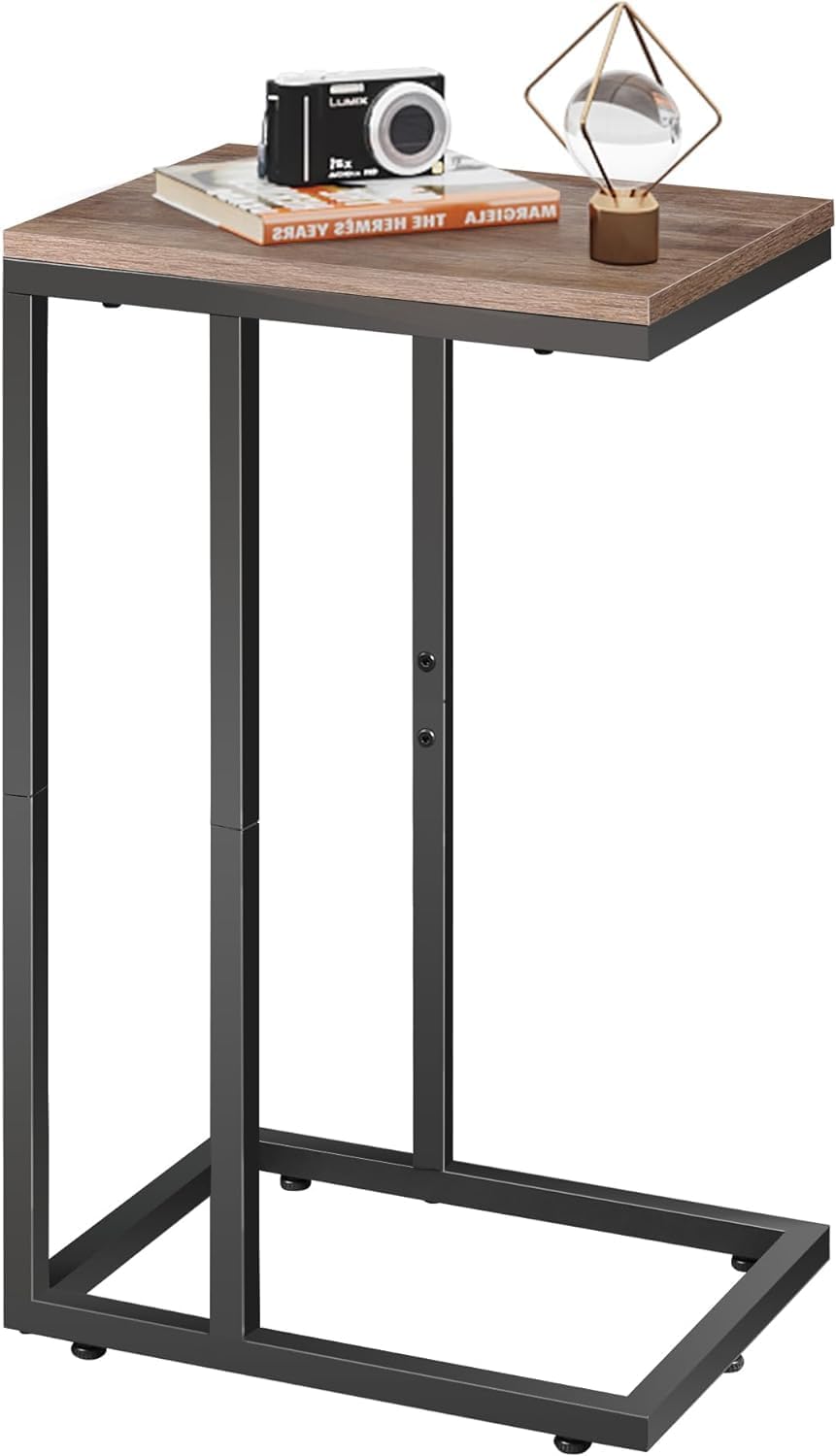 WLIVE Side Table, C Table, Slim Bedside Table for Bedroom, Living Room, 2-Tier Small Coffee Table, End Table with Open Storage, Brown