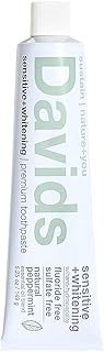 Davids Fluoride Free Nano Hydroxyapatite Toothpaste for Remineralizing Enamel & Sensitive Relief, Whitening, Antiplaque, SLS Free, Natural Peppermint, 5.25oz, Made in USA