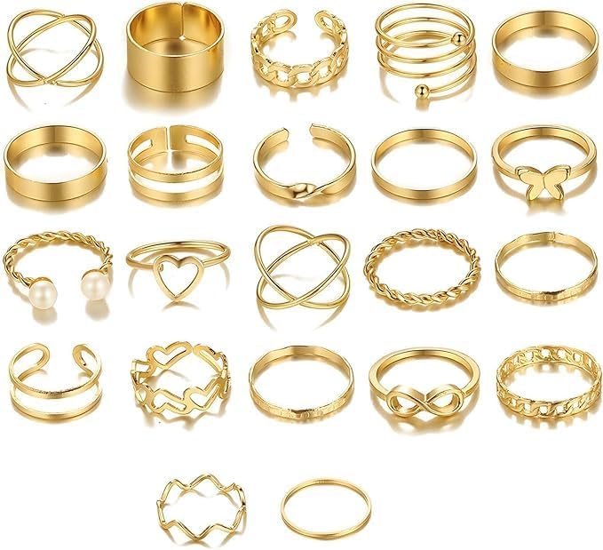 HLMYER 22-Piece Gold Ring Set - Stacking, Knuckle & Finger Rings for Special Occasions