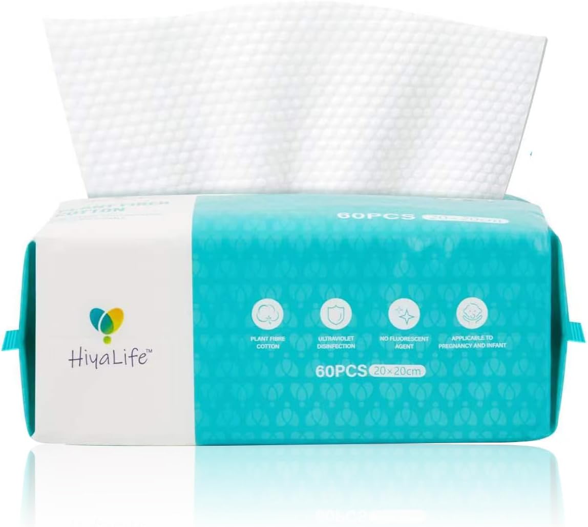 Disposable Dry Wipes for Adults Personal Care, Large, Softer & Thicker Wet and Dry Use, Makeup Remover Wipes Multipack, Biodegradable, Chemical-Free, Sensitive Skin, Travel Wipes (Pack of 1-60 Pieces)