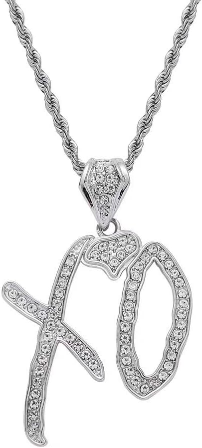 Unise High Hip Hop XO Letter Pendant Necklace For Women Men, Fashion Cubic Zirconia Exaggerate Creative Gift Jewelry