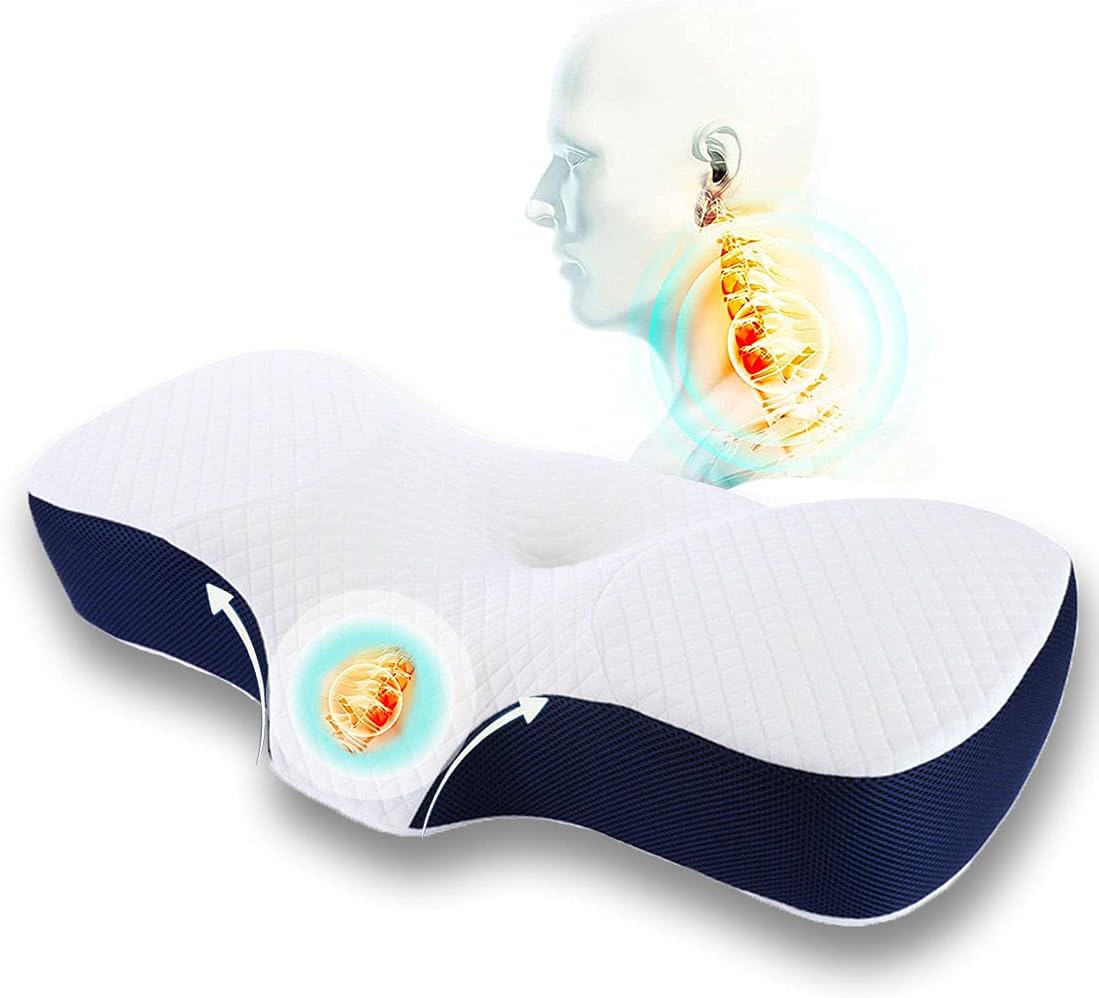 HGTRH Cervical Pillow for Neck Pain Side Sleeper, Contour Neck Pillows for Pain Relief Sleeping Ergonomic with Cooling Pillowcase Standrad Size for Multiple Sleeping Positions
