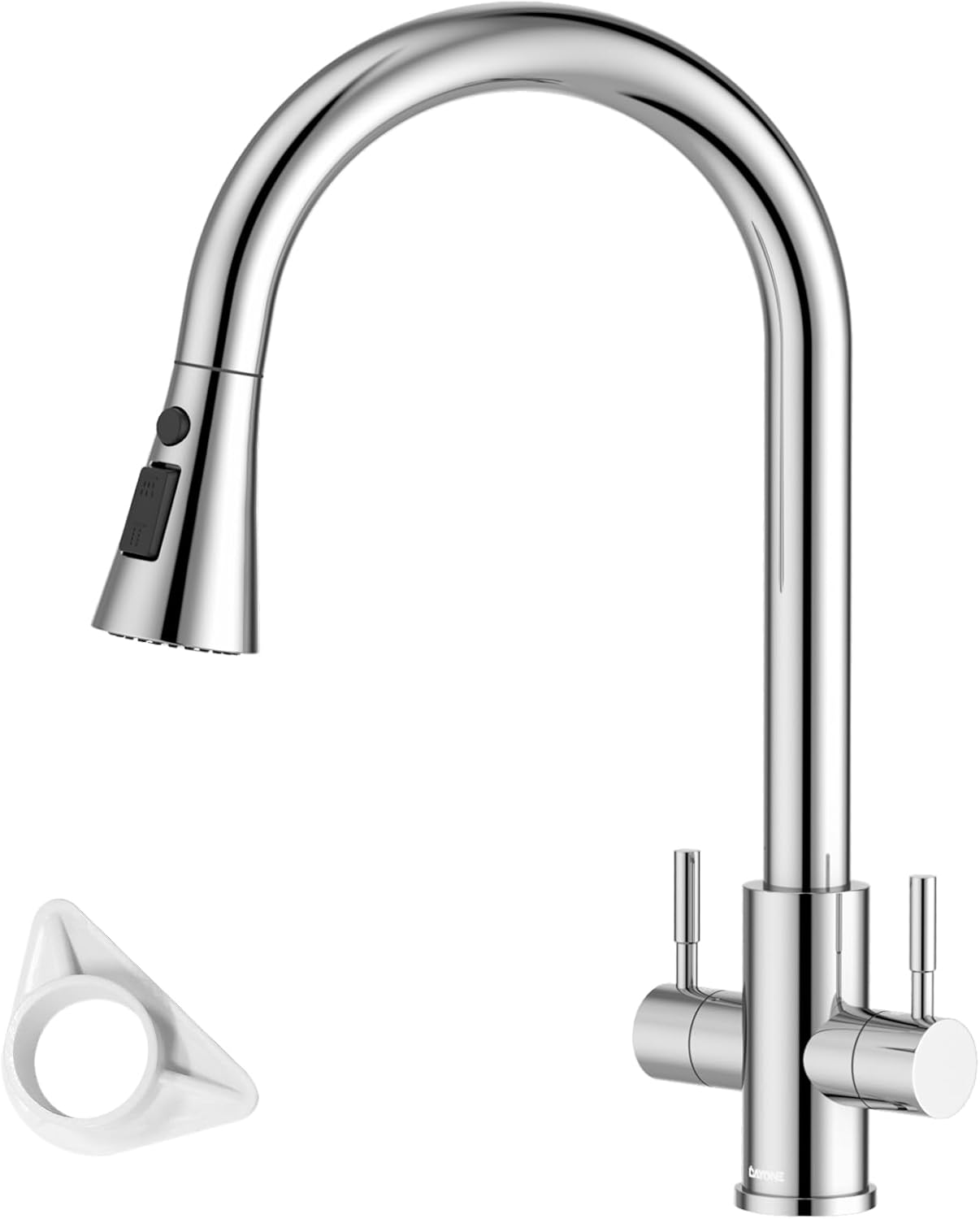 DAYONE Chrome Pull-Out Kitchen Tap Dual Lever Sink Mixer Taps, SUS304 Stainless Steel Sink Mixer for 1 Hole Sink Tap, 360°Swivel High Arc 3 Spray Mode Kitchen Faucet UK Standard