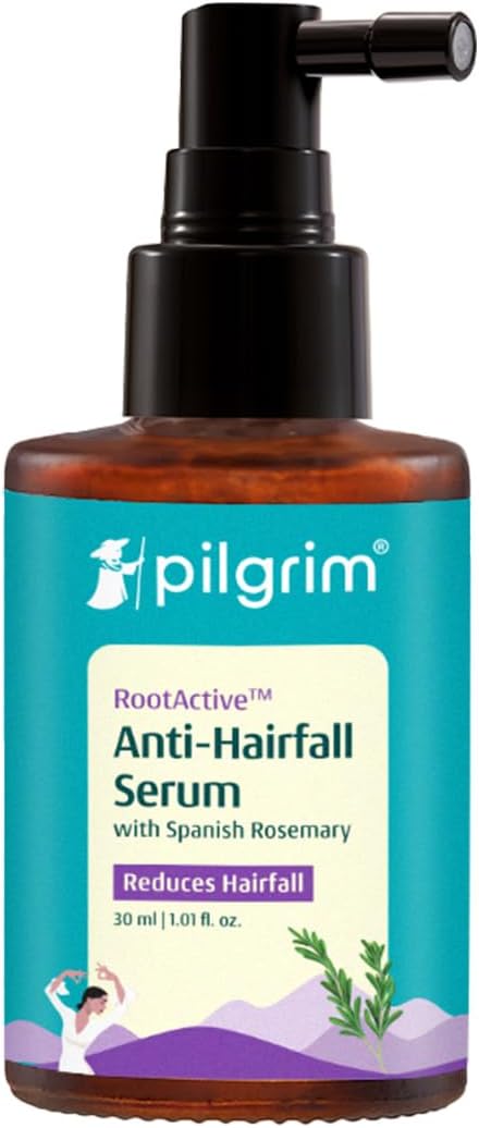 Pilgrim RootActive Anti-Hairfall Serum With Spanish Rosemary, Caffeine, Biotin, Capilia Longa, Saw Palmetto (30ml) | Strengthens Hair Roots, Reduces hair loss & Increases Hair Density | Men and Women