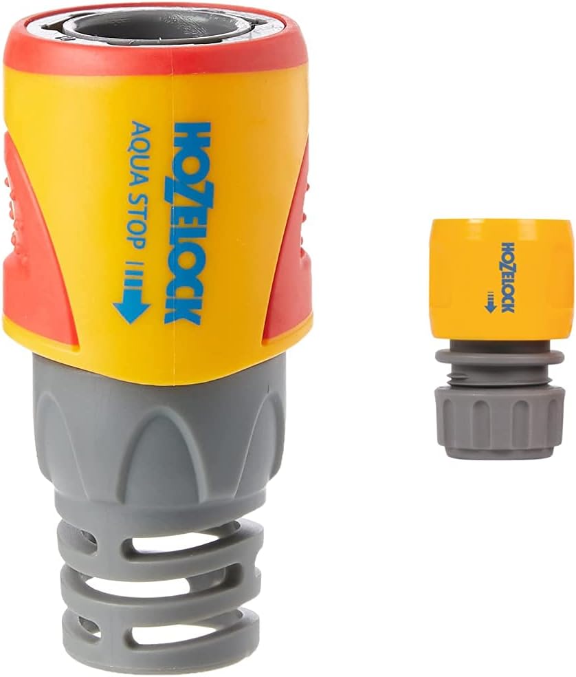 Hozelock 2055 0000 AquaStop Connector Plus (12.5mm & 15mm) & 2166P9000 Hose end Connector (12.5mm & 15mm), Grey