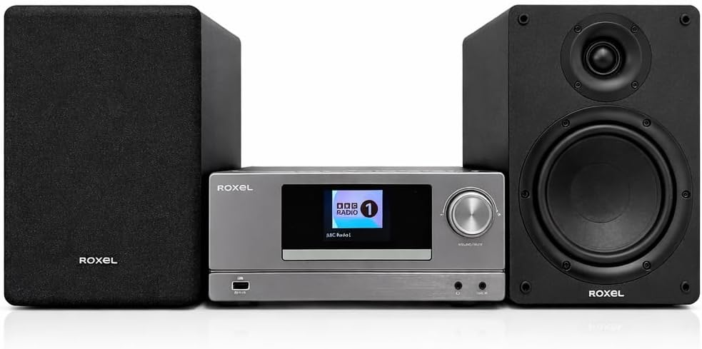 ROXEL All-in-One Hi-Fi System – CD Player, DAB+/FM Radio, BT 5.4, 100W Speakers, USB Playback, Optical TV Input, 3m Detachable Cables, Headphone Jack – Compact Home Stereo Audio, RCD-850BT (Gunmetal)