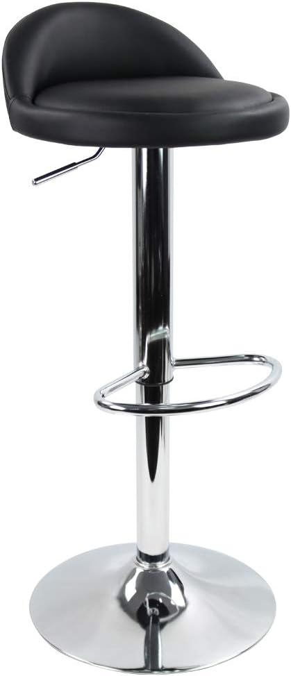 KKTONER PU Leather Round Bar Stool with Back Rest Height Adjustable Swivel Pub Chair Home Kitchen Bar stools Backless Stool with Footrest (Black)