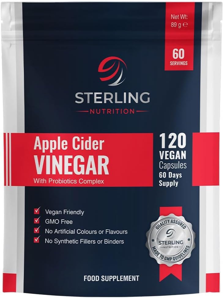 Apple Cider Vinegar with Probiotics Complex - Pack of 120 Capsules | High Strength Vegan Supplements for Adults | 1250mg Per Serving for Digestive & Immune Support | STERLING NUTRITION