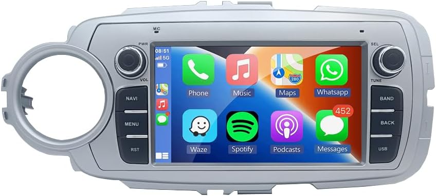 for Toyota Yaris Radio 2012-2017 Wireless/Wired Carplay Android Auto with 8" Inch IPS Touchscreen GPS Navigation for Car Stereo Head Unit Built-in DSP with Free Backup Camera (4GB RAM+64GB ROM)