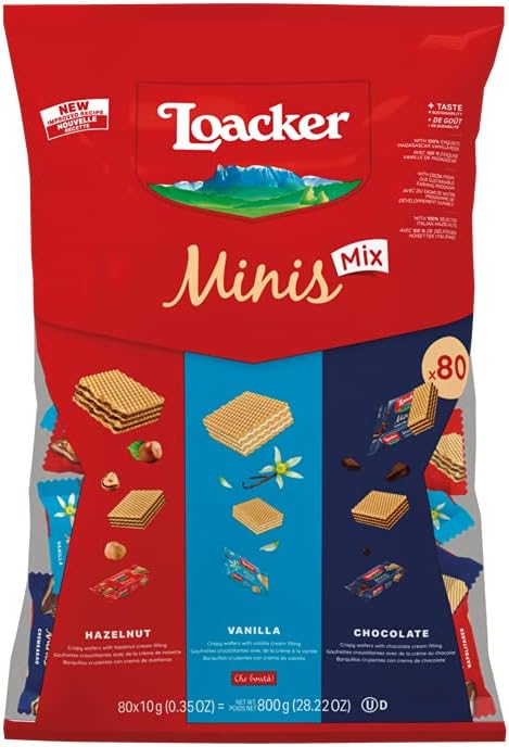 Loacker Minis Crispy Waffers Hazelnut Vanilla Biscuits 800g, Chocolate, 1 count