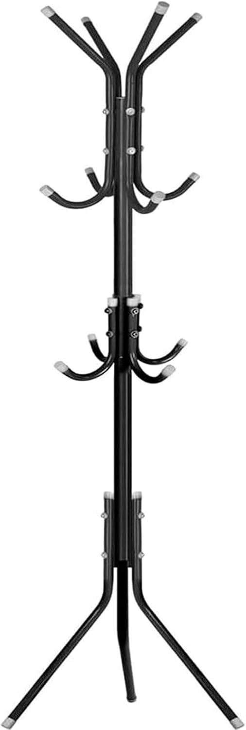 NTEK Coat Stand Metal Coat Rack, Free Standing Coak Rack Metal, 12 Hooks Metal Clothes Stand Rack Hat Jacket Hanger, Handbag Umbrella Hanging Organiser for Homes Office Entryway Hallway (BLACK)
