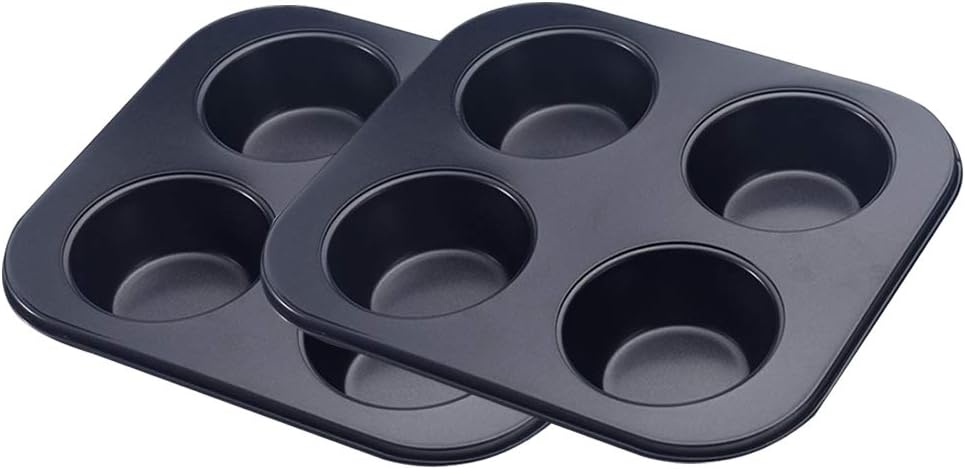 4 Cup Large Muffin Cupcake Moulds/Trays, Non Stick Cupcake Muffins Tin Baking Tray 2 Pack Carbon Steel Round Muffin & Cupcake Pans, Dishwasher Oven Safe