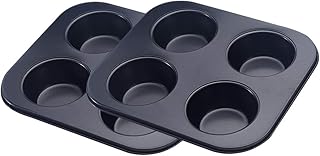 4 Cup Large Muffin Cupcake Moulds/Trays, Non Stick Cupcake Muffins Tin Baking Tray 2 Pack Carbon Steel Round Muffin & Cupcake Pans, Dishwasher Oven Safe