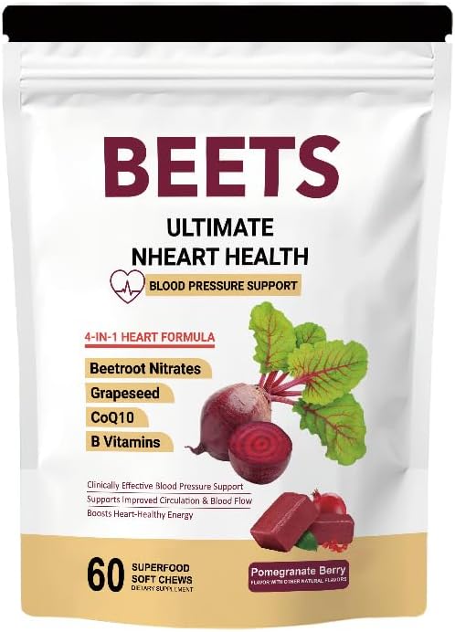 60 Soft Beetroot Gummies with coenzyme Q10 Nitrate, Grape Seed Extract and antioxidants for Heart Health