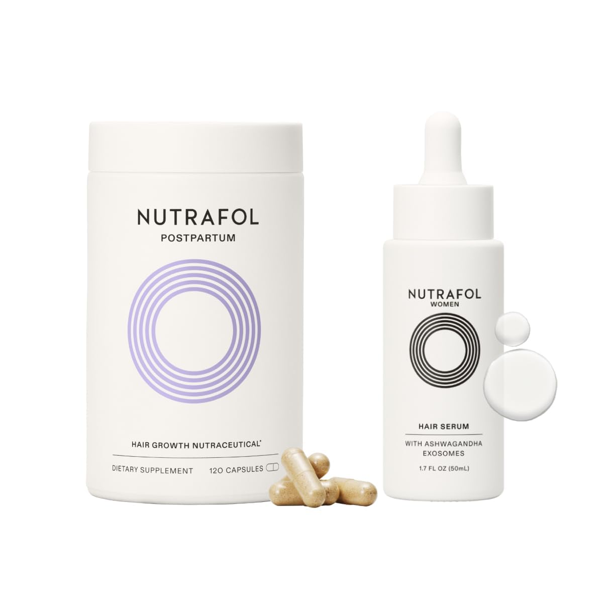 Nutrafol Postpartum Hair Growth Supplements and Hair Serum, Clinically Tested for Visible Thickness and Strength - 1 Month Supply, 1.7 Fl Oz Bottle
