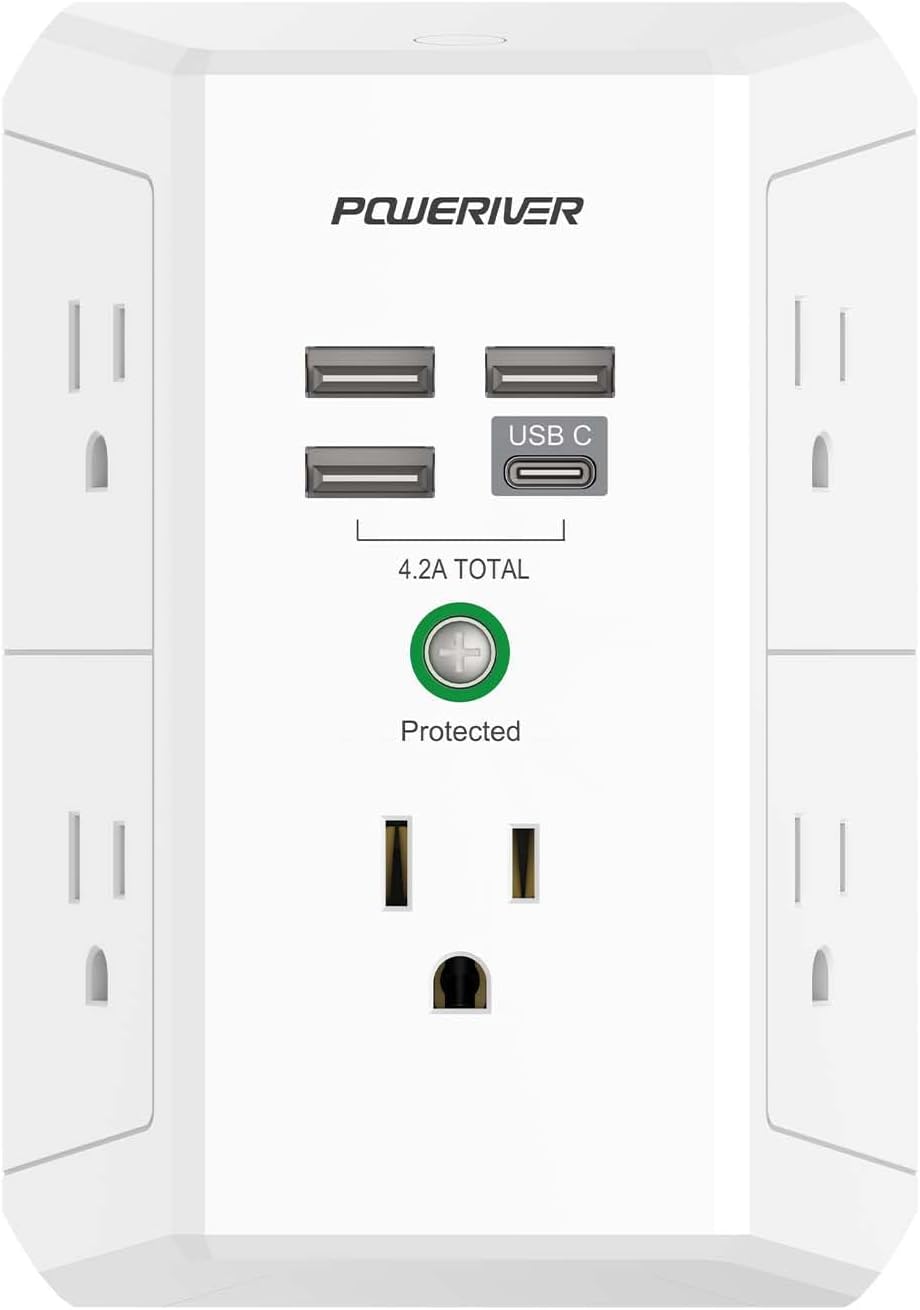 Surge Protector with 4 USB Ports - Multi Outlet Extender for Home, School and Office - ETL Listed, White
