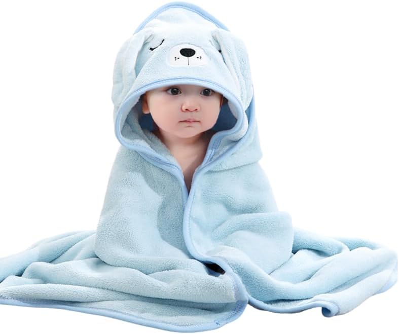 Hooded Towel for Babies, 80 x 80 cm, Baby Bath Towel, Baby Bath Towel Made of Coral Fleece, Babies Newborns, Blue