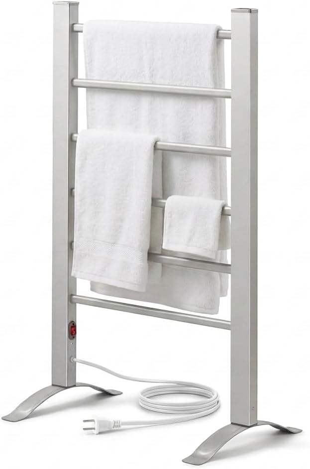 Pursonic TW300 Towel Warmer Rack for Bathroom – 6-Bar Electric Heated Towel Rack, Wall Mounted or Freestanding Setup, Plug-In Towel Dryer, Minimal Assembly Chrome-Plated