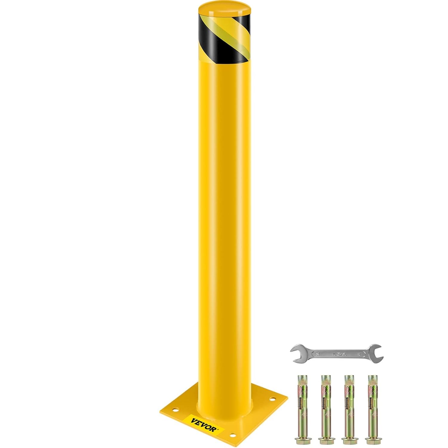 BestEquip Safety Bollard 36-4.5 Safety Barrier Bollard 4-1/2" OD 36" Height Yellow Powder Coat Pipe Steel Safety Barrier with 4 Free Anchor Bolts for Traffic-Sensitive Area