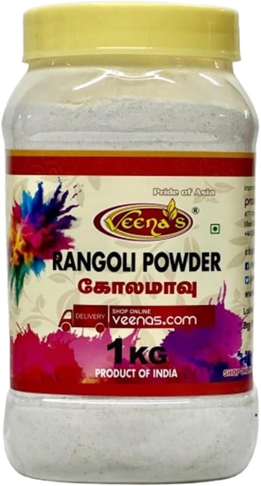 Veena's Rangoli Powder White 1000g Smooth Texture Easy to Use Perfect for Festivals, Celebrations Home Decor and Traditional Indian Rangoli Art Pack of 1