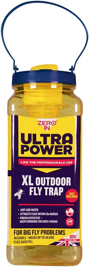 Zero In Ultra Power XL Outdoor Fly Trap Reusable, Outdoor Use, Holds up to 40,000 Flies Poison-Free