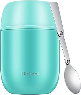 DaCool Food Thermo for Hot Food Insulated Food Jar 16 Ounce Vacuum Stainless Kids Lunch Thermo Container Bento for Kids Adult with Spoon Leakproof for School Office Picnic Travel Outdoors,Cyan Blue
