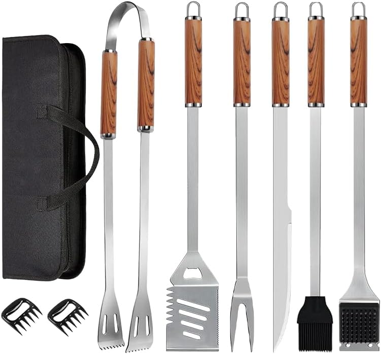 KALAHOL 9-in-1 BBQ Tools Set Extra Thick Stainless Steel Grill Tool Set with Storage Bag, Premium Complete BBQ Utensils Set for Outdoor Camping, Heavy Duty BBQ Accessories Kit for Men and Women Gift