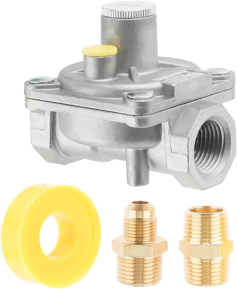 1/2" Natural Gas and Liquefied Interchange Pressure Regulator, Natural Gas Pressure Regulator with 2 Brass 1/2" NPT conversion adapter for NG/LPG Applications