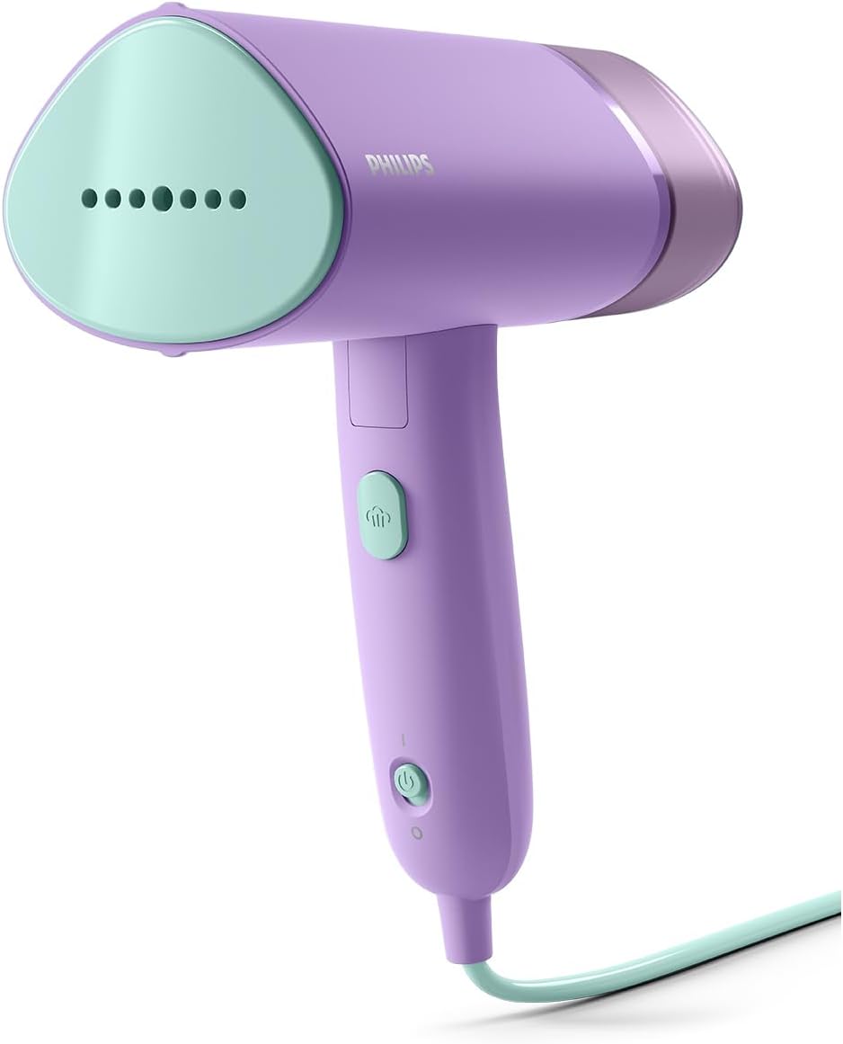 Philips 3000 Series Handheld Steamer - 1000W, 20 g/min Steam, Detachable 100ml Water Tank, Plastic Plate, Storage Pouch Included, 630 g Light Weight, Purple (STH3010/30)